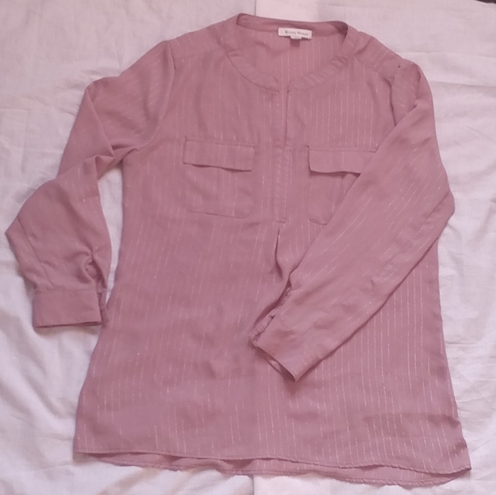 Pink button down shirt with silver lining